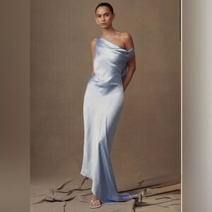 Meshki Slip Maxi Dress With Asymmetrical Hem - Cornflower Blue